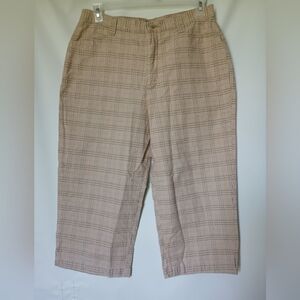 Lee Casuals Vintage Womens Capri Size 16M Color Plaid Tan Beige Brown